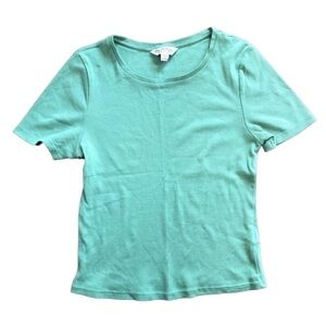 Miss Selfridge Teal Ribbed Short Sleeve Shirt Size 6 / Medium